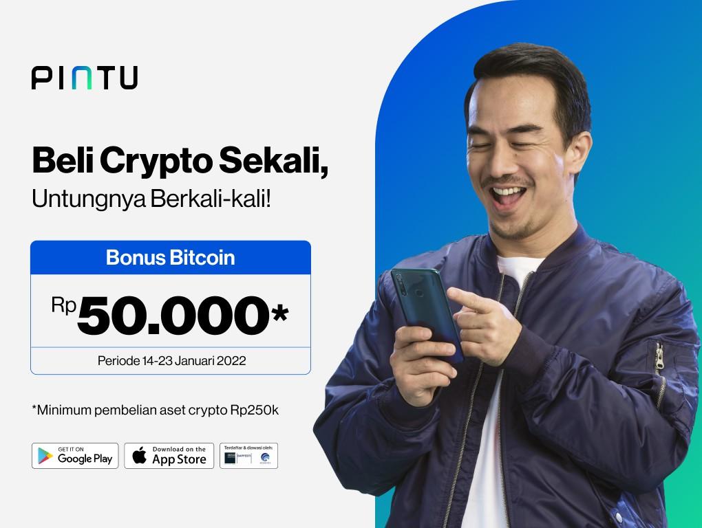 Gambar Beli Crypto Sekali, Bonus Bitcoin Rp50 Ribu!