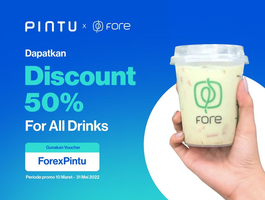 Gambar Fore x Pintu: Voucher Diskon Fore 50% untuk Semua Minuman