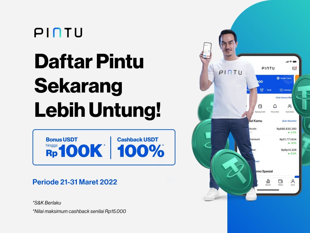 Gambar Daftar Pintu Sekarang, Bonus USDT Hingga Rp100,000 + Cashback USDT 100%