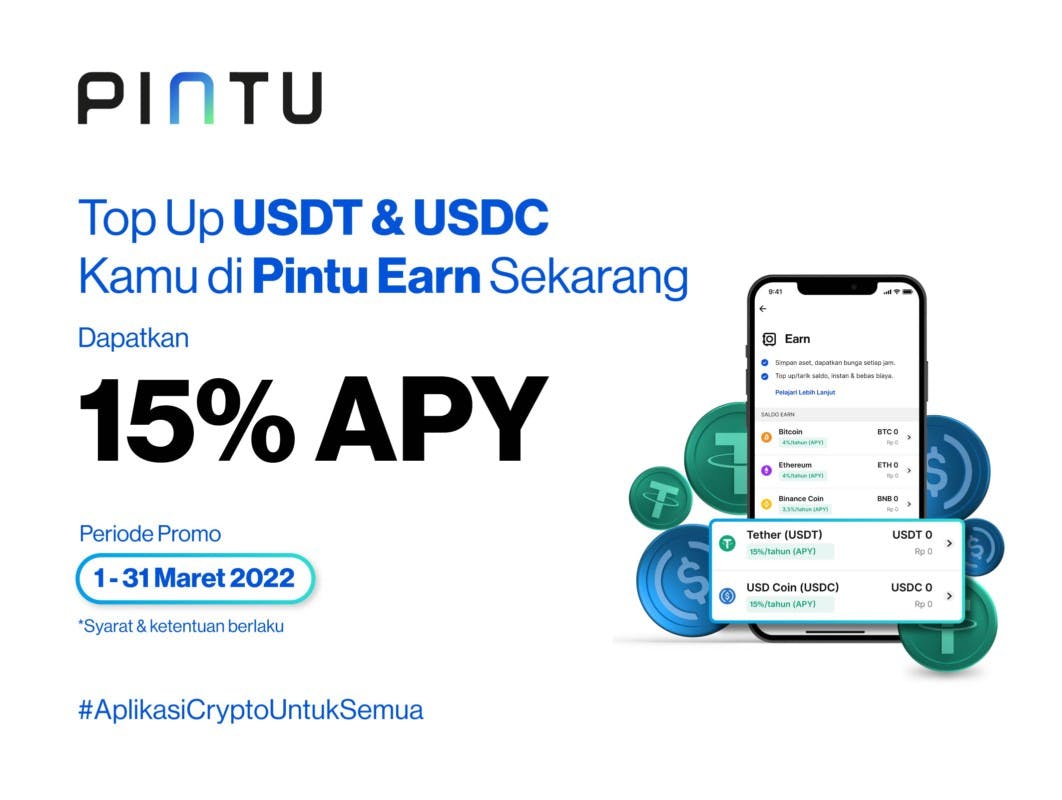 Gambar Hanya di Bulan Maret, Nabung Crypto USDT/C Kamu di Pintu Earn & Dapatkan 15% APY