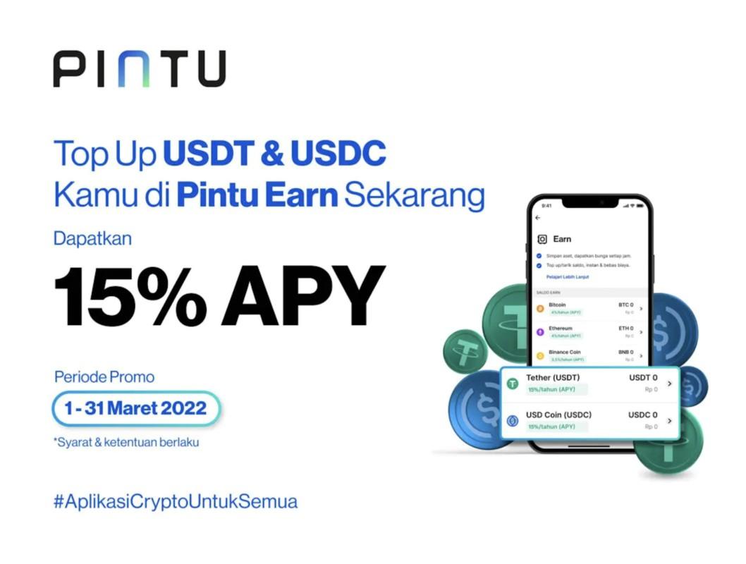 Gambar Nabung Aset Crypto Stablecoin USDT/USDC di Pintu Earn Dapatkan 15% APY