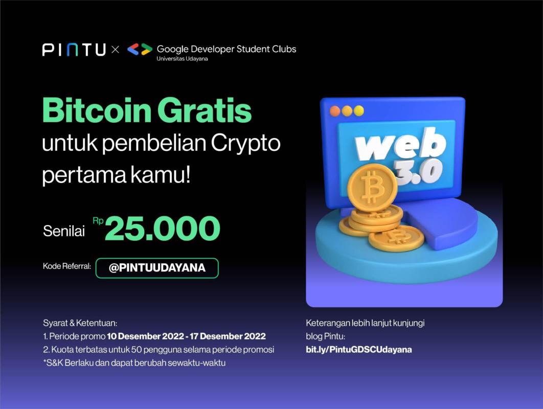 Gambar GDSC UDAYANA X Pintu: Dapatkan Gratis Bitcoin Rp25.000!